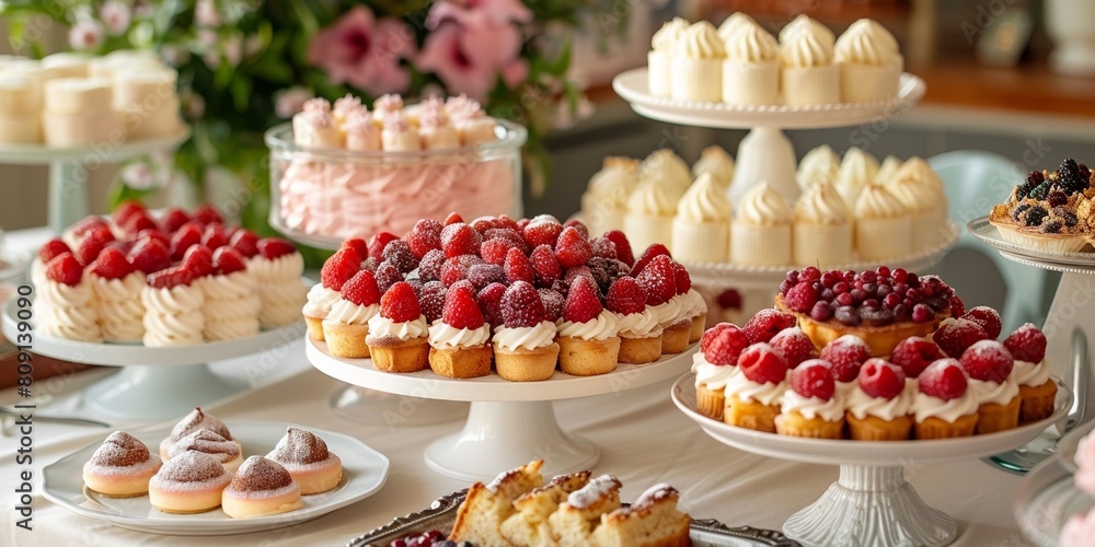 Indulge in a delightful spread of cupcakes, cheesecake, and fresh fruit desserts, perfect for birthdays or any event.