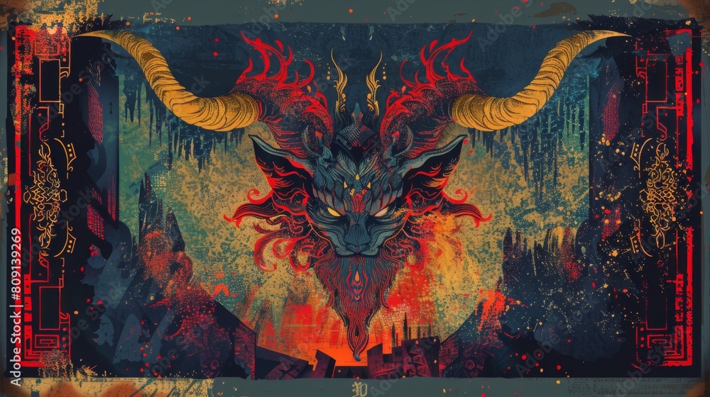 Fototapeta premium A scary demon face graphic illustration