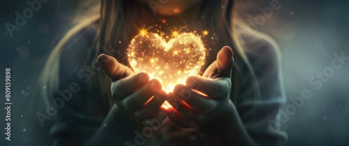 Heart in the hands of a child. Selective focus.