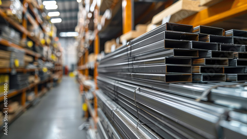 Metal profiles in an industrial warehouse.