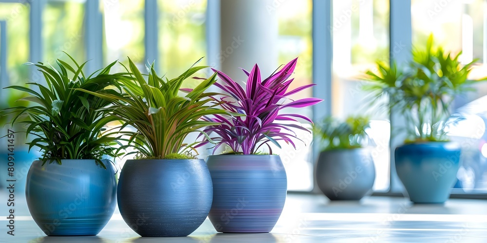 Green plants in office space promote sustainability productivity and employee wellbeing. Concept Office Plants, Sustainability, Productivity, Employee Wellbeing, Green Environment
