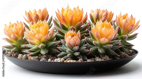 A beautiful arrangement of Echeveria 'Lola' succulents in a black ceramic pot photo