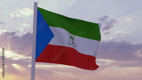 Flag of Equatorial Guinea in the wind on a sunset sky