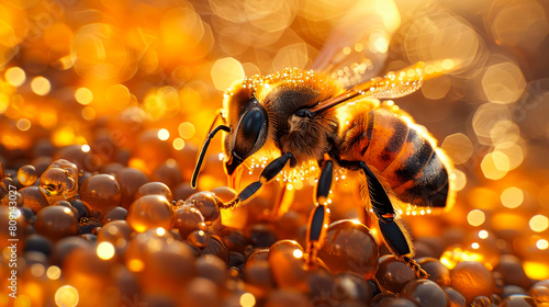 Bee with a trail of honey droplets © Rona_65