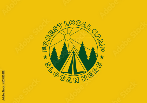 vector camping outdoor in the forest for business logo design style circle