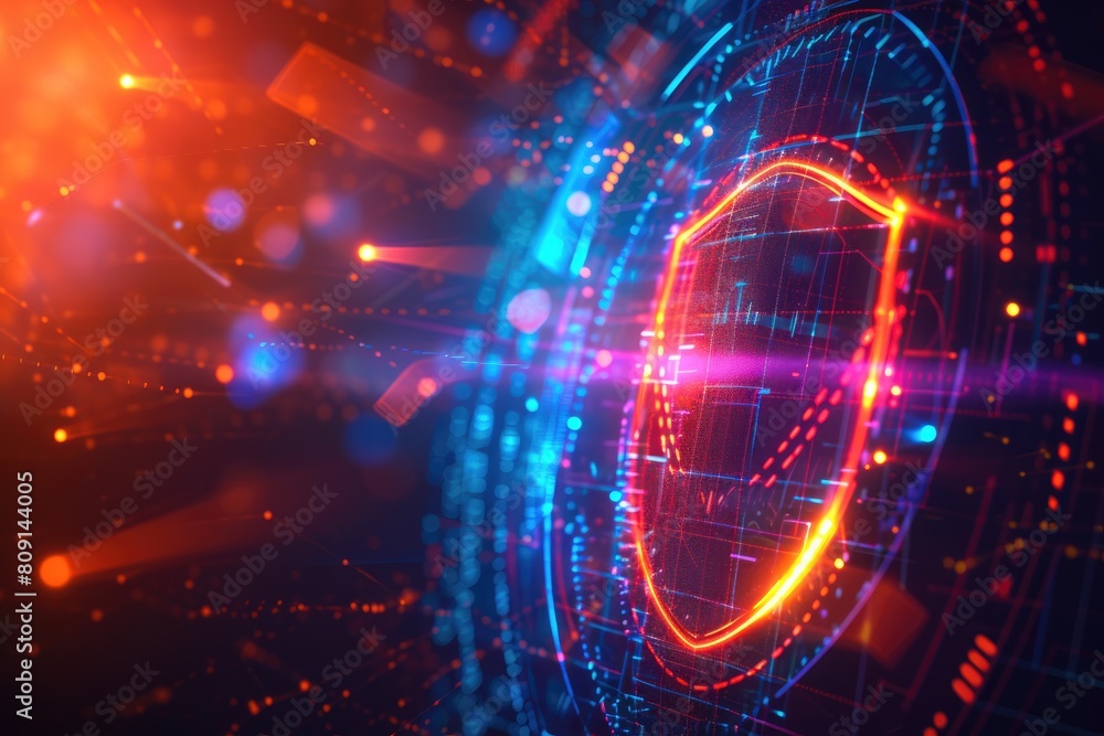 Fototapeta premium Guardian of Data: Shield Icon in Cyberspace