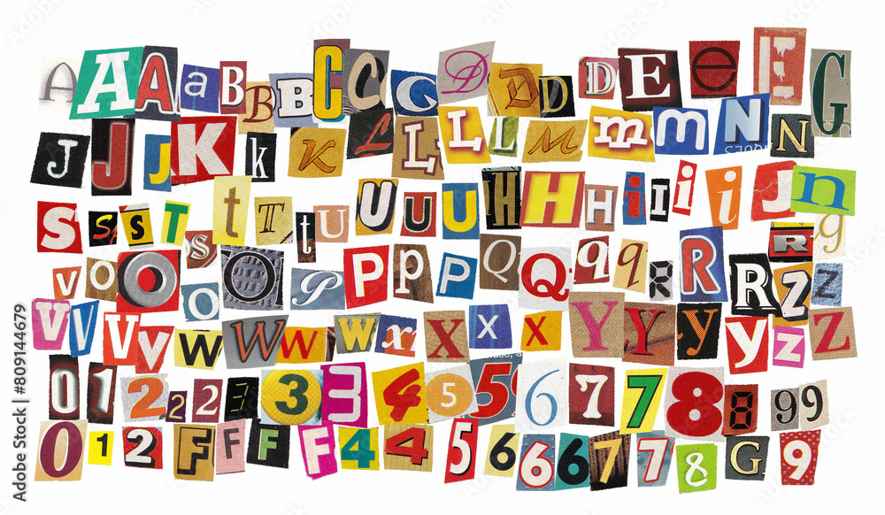 Alfabeto em recortes de revistas. Papel com letras em ordem alfabética. Elementos gráficos para designer. Letras. Alfabeto em recortes de revistas. Papel com letras em ordem alfabética. Elementos gráficos para designer. Letras.