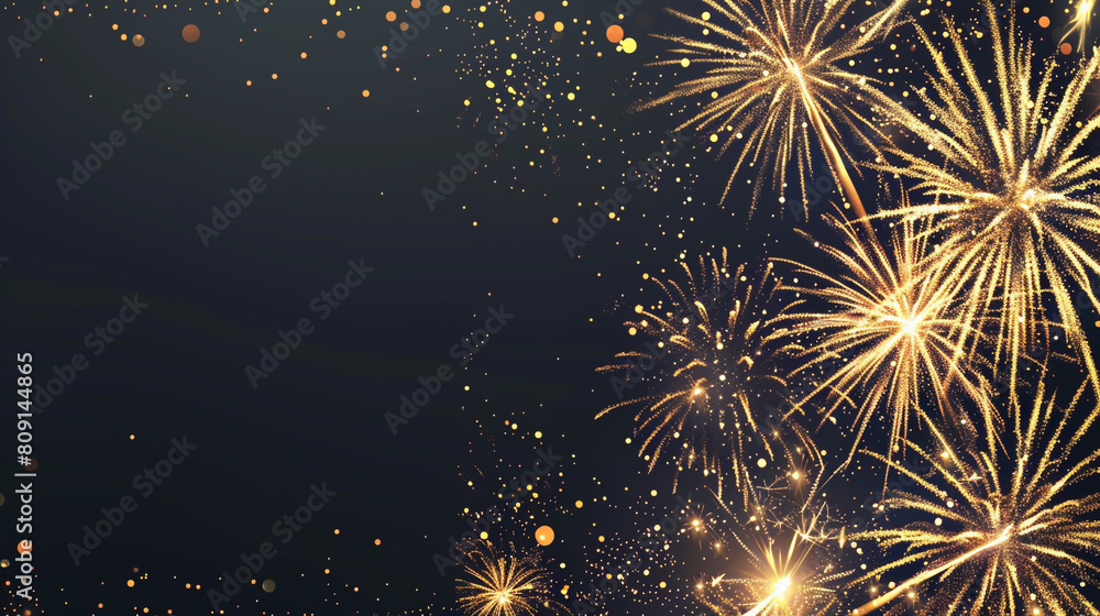 New Year background with golden fireworks on black New Year background with golden fireworks on black