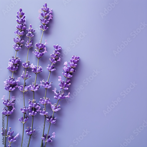 Delicate lavender flowers lie against a soft purple backdrop  offering a tranquil and minimalistic composition suitable for calm design themes