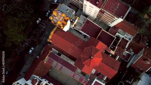 Red roofs, aerial top down view. Urban buildings, downtown, old city in Buenos Aires. photo