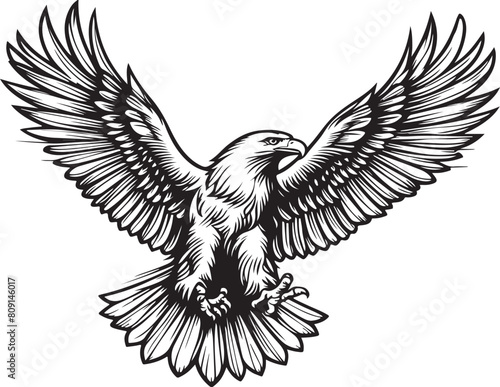 Falcon soaring silhouette vector, flying falcon line art illustration