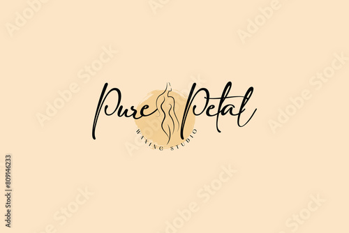 female body waxing luxury logo with curvy female figure lineart silhouette, elegent smooth shaved body, hair removal with trendy minimal style vector