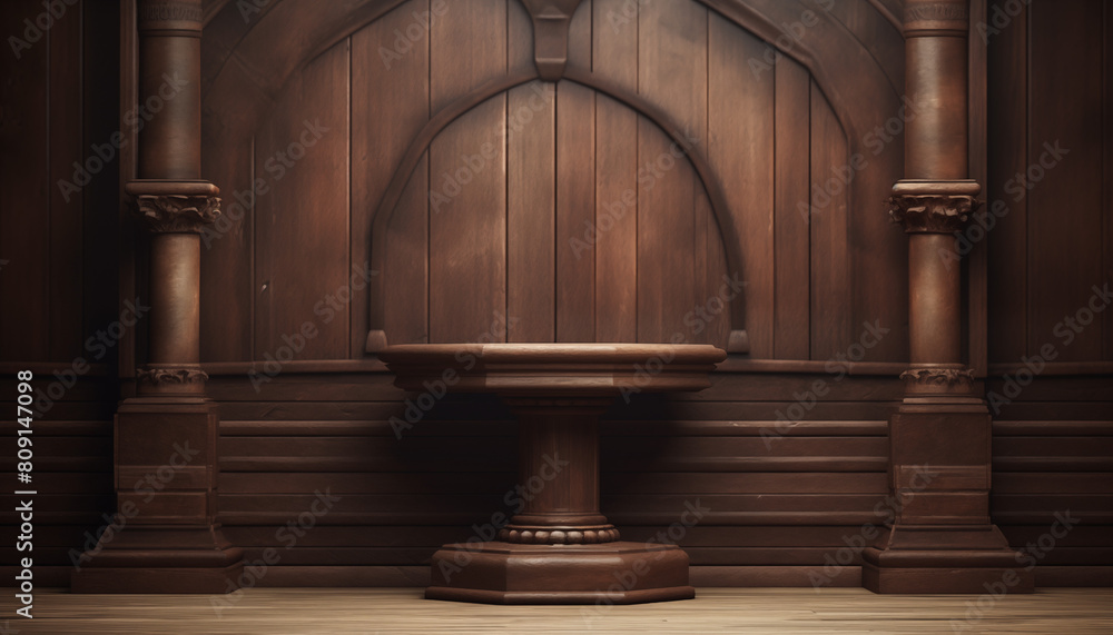Wooden podium in medieval style. Wooden podium in medieval style.