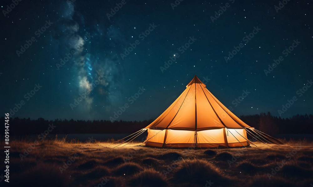 The tourist tent glows in the dark. Artificial intelligence. The tourist tent glows in the dark. Artificial intelligence.