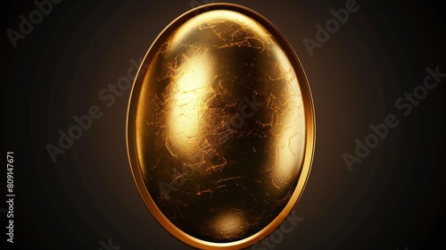 Golden egg is seen against dark background.