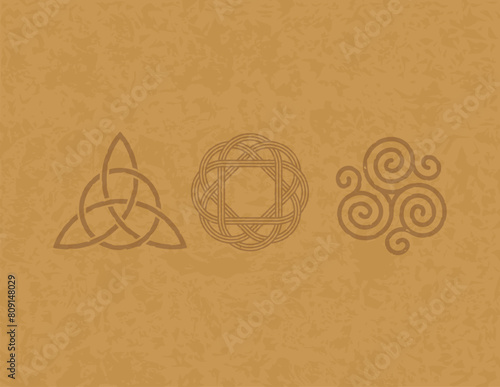 Horizontal Letter 11 x 8.5 Parchment - Grunge Celtic Symbols - Knot, Triskele, Triquetra