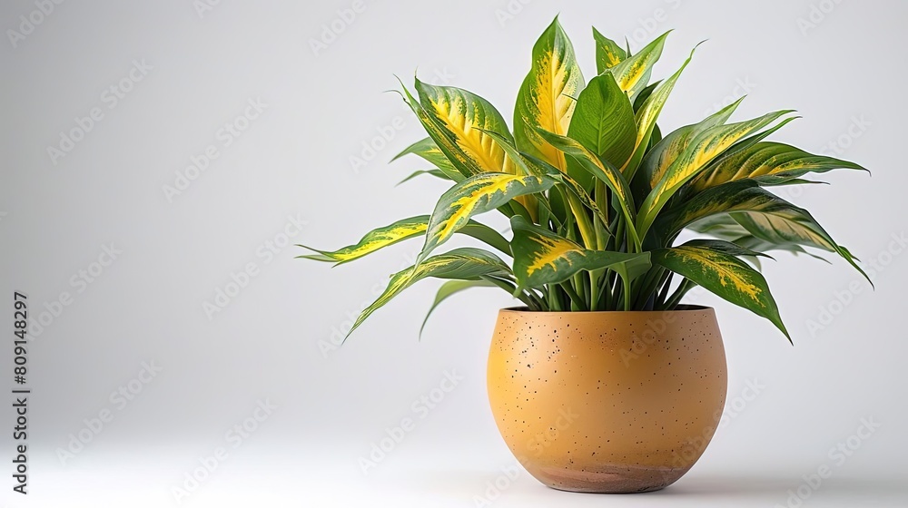 A beautiful houseplant in a yellow pot. A beautiful houseplant in a yellow pot.