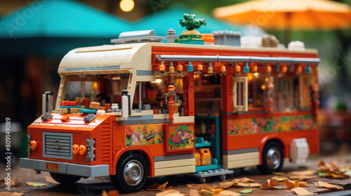 generated illustration of selective focus on food truck in city festival.