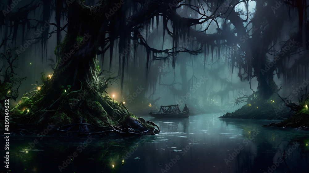 night in the forest painting