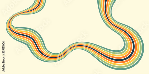 Abstract background of rainbow groovy Wavy Line design in 1970s Hippie Retro style. Vector pattern ready to use for cloth, textile, wrap and other.
