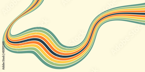 Abstract background of rainbow groovy Wavy Line design in 1970s Hippie Retro style. Vector pattern ready to use for cloth  textile  wrap and other.