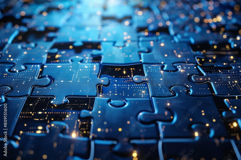 A puzzle with a blue background that looks like a circuit board A puzzle with a blue background that looks like a circuit board