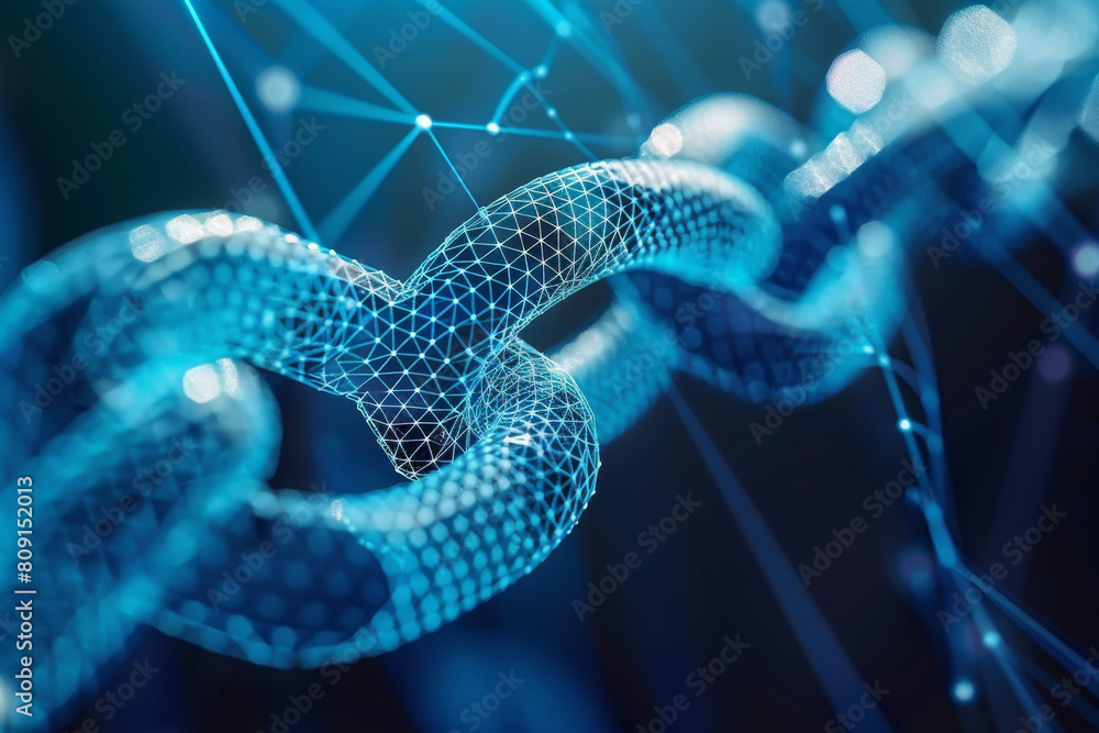 A close up of a chain with a blue background A close up of a chain with a blue background