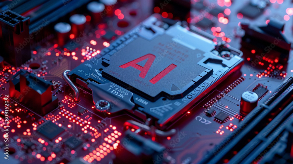 A computer motherboard with a state-of-the-art AI processor. A computer motherboard with a state-of-the-art AI processor.