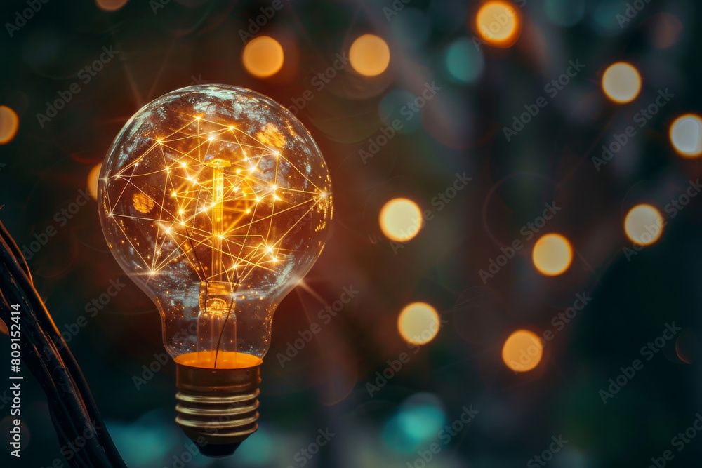 A light bulb with a network of lines coming out of it A light bulb with a network of lines coming out of it