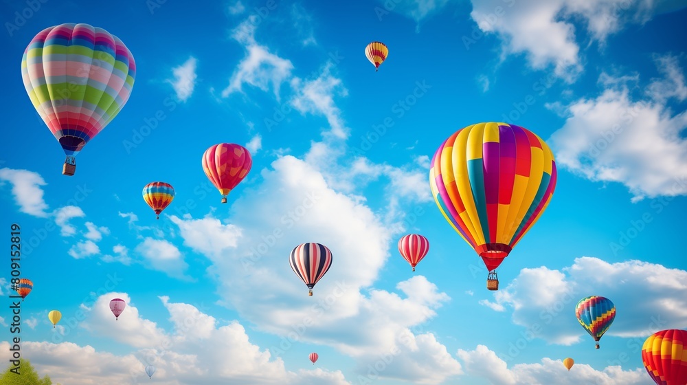 Fototapeta premium Balloon Floating on Blue Sky Travel Concept.