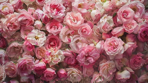 Romantic backdrop of pink roses in full bloom  evoking feelings of love and admiration in every petal.