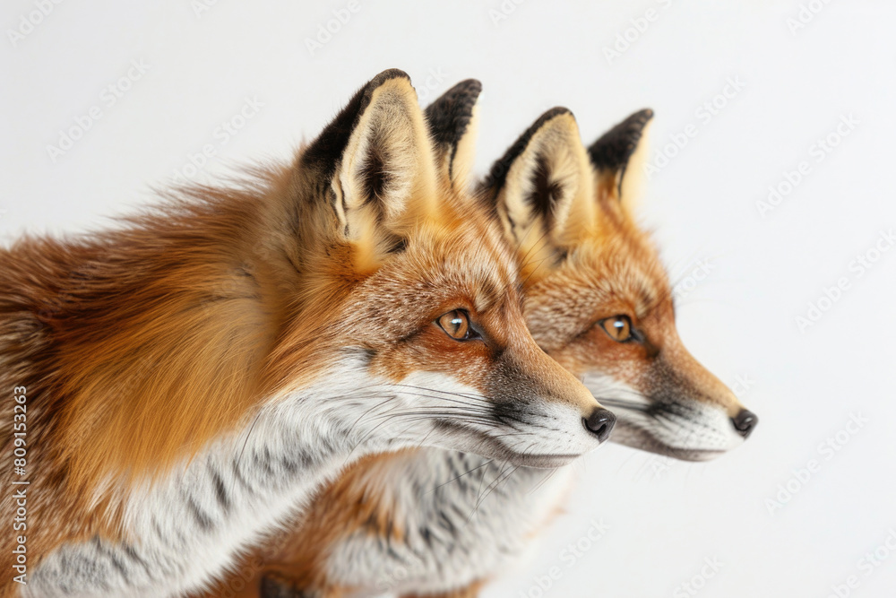 Three foxes with fur sleek and eyes keen