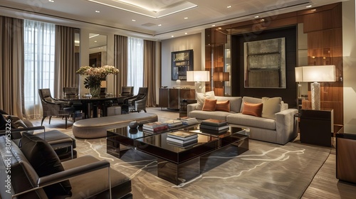 Design a modern living room that incorporates elements of luxury and comfort © Suphakorn