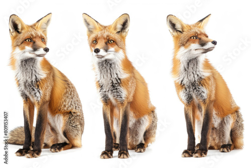 Three foxes with fur sleek and eyes keen