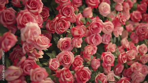 Romantic backdrop of pink roses in full bloom  evoking feelings of love and admiration in every petal.