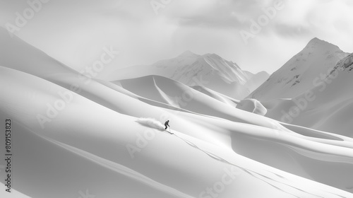 Skiing through the Serene and Majestic Winter Landscape photo