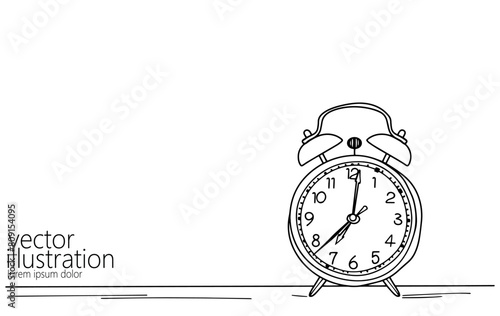  Alarm clock time management life concept. Deadline present future planning. One line art creative opportunity ideas schedule vector illustration