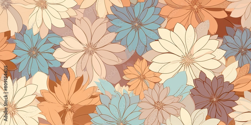 Pastel flowers in geometric pattern, in the style of light brown and light beige. Draw paint ink art decoration background Pastel flowers in geometric pattern, in the style of light brown and light beige. Draw paint ink art decoration background