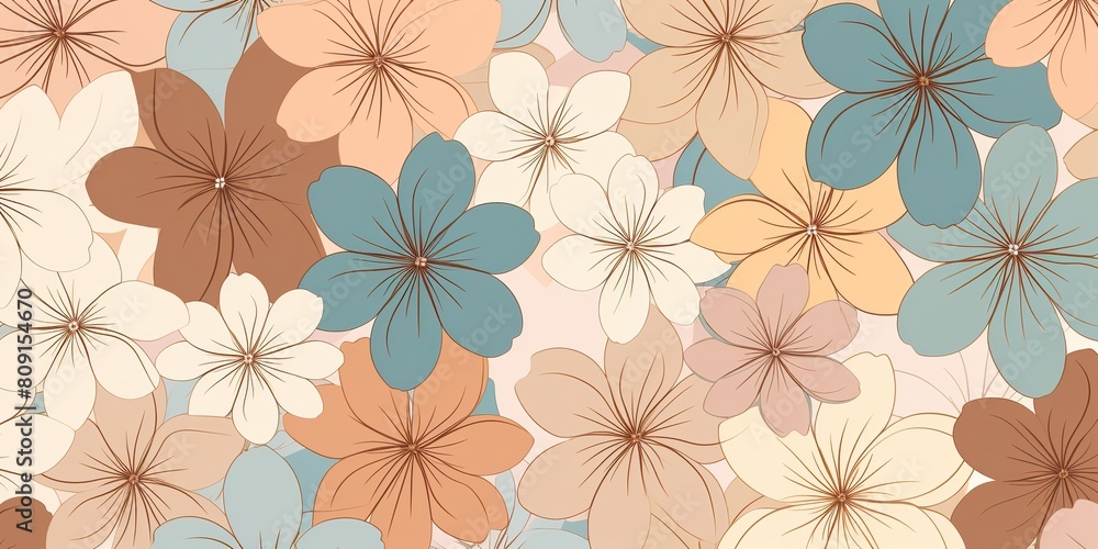 Pastel flowers in geometric pattern, in the style of light brown and light beige. Draw paint ink art decoration background Pastel flowers in geometric pattern, in the style of light brown and light beige. Draw paint ink art decoration background