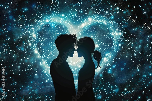 Astrological compatibility of the couple. Against a background of heart-shaped stars