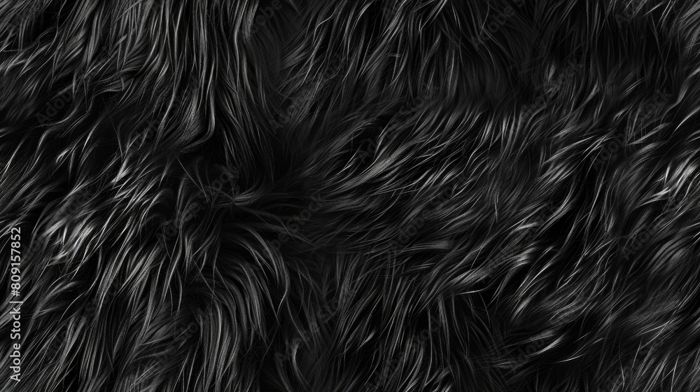 Fototapeta premium black fur texture in a top-down shot, offering a mesmerizing animal hair pattern perfect for enhancing wallpapers or design projects. SEAMLESS PATTERN