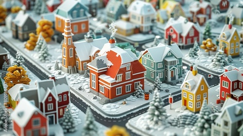 a centered wide shot isometric pixel art small Scandinavian town gradually going big to small, isolated © joni