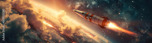 The cosmos with this dreamy space adventure featuring a 3D rocket, perfect for science and art enthusiasts looking for pastel-themed, realistic space photography. photo