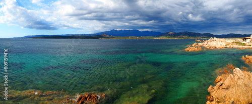 Tonnara Beach located in the Bouches de Bonifacio nature reserve in Corsica (Island of Beauty). Its waters are translucent, and thanks to the Tonnara islets, it creates a sort of fairly calm lagoon