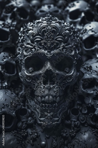 Floral Adorned Skull in Moody Blue Tones  © Franz Rainer