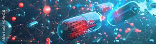 An illustration depicting the concept of AIenhanced medicine pills introduces a future where healthcare is deeply intertwined with artificial intelligence photo