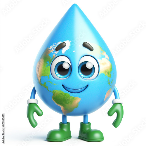 Earth globe with funny cartoon water drop shape. World Environmental Education Day