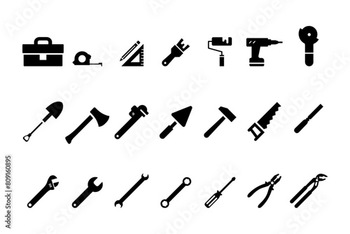 Tool icon set.Hammer turnscrew tools icon.Instrument collection. Vector illustration