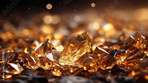 Sparkling golden crystals in the dark