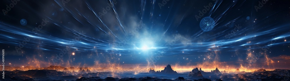 Naklejka premium Cosmic landscape with planets and stars